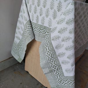 Green Floral Indian Hand Block Printed 100% Cotton Tablecloth Cover Linen Set Wedding Tablecloth, Party Favor