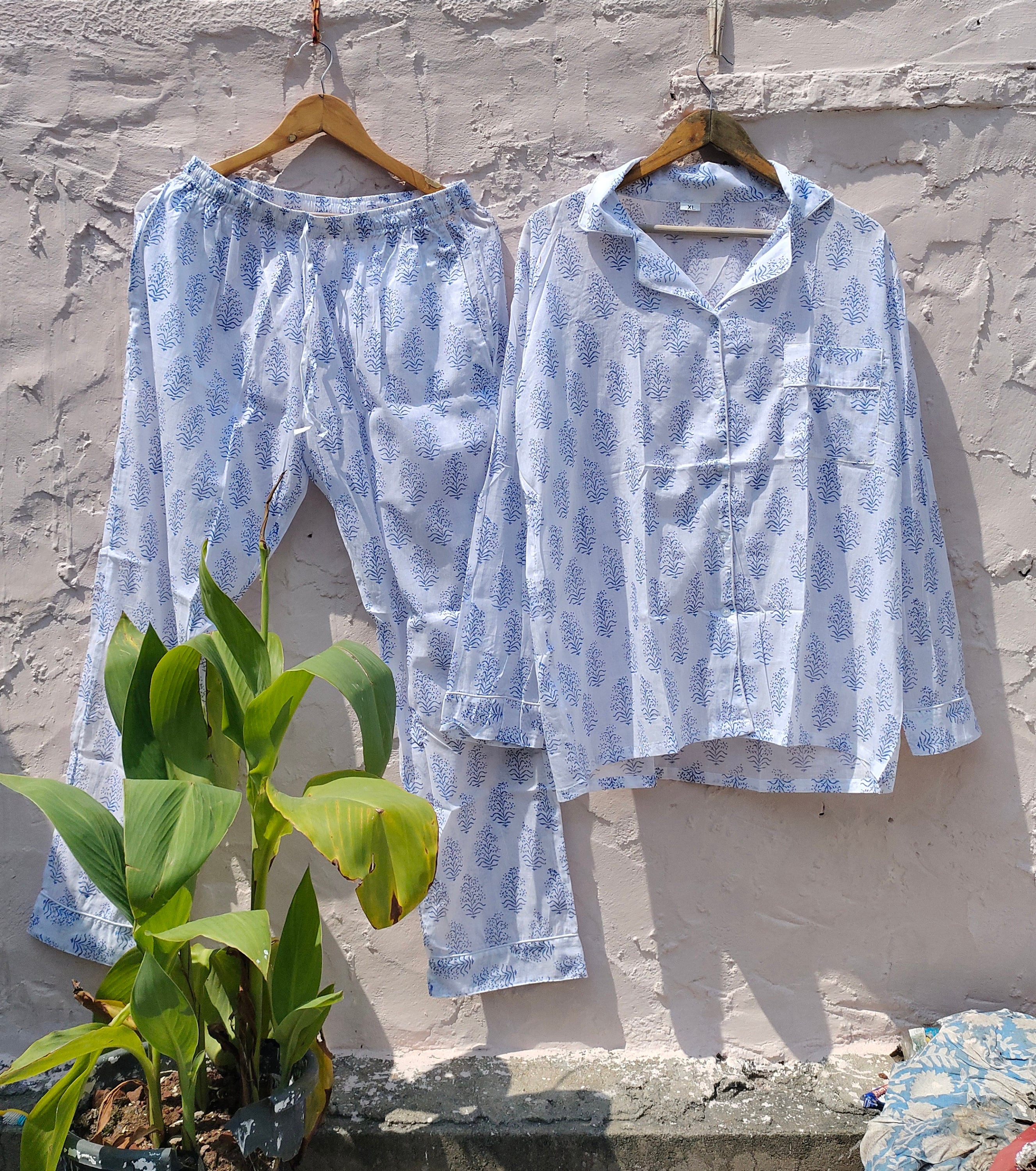 Hand Block Print Cotton Pajamas Set: Floral Indian Night Suit