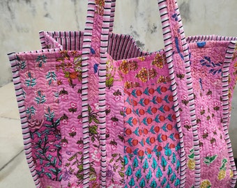 Sac cabas en coton matelassé fait main : cabas bohème ethnique