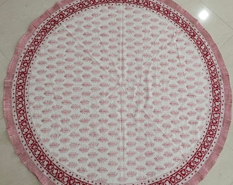 Round Cotton Tablecloth Hand Block Print | Small Dining Table Cover | Artisan Made Indian Textile