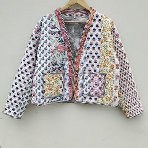 Patchwork Quilted Cotton Jacket, Bohemian Kantha Coat, Indian Boho Style