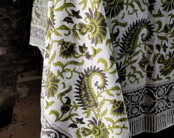 Mantel de algodón con estampado floral verde: Funda para mesa de comedor estilo bohemio