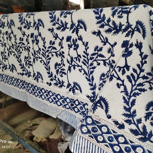 Hand Block Print Cotton Tablecloth: Floral Indian Table Linen