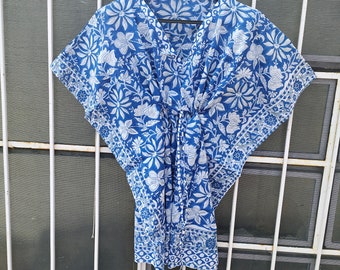Handbedrukte katoenen kaftanjurk - Boho strandjurk