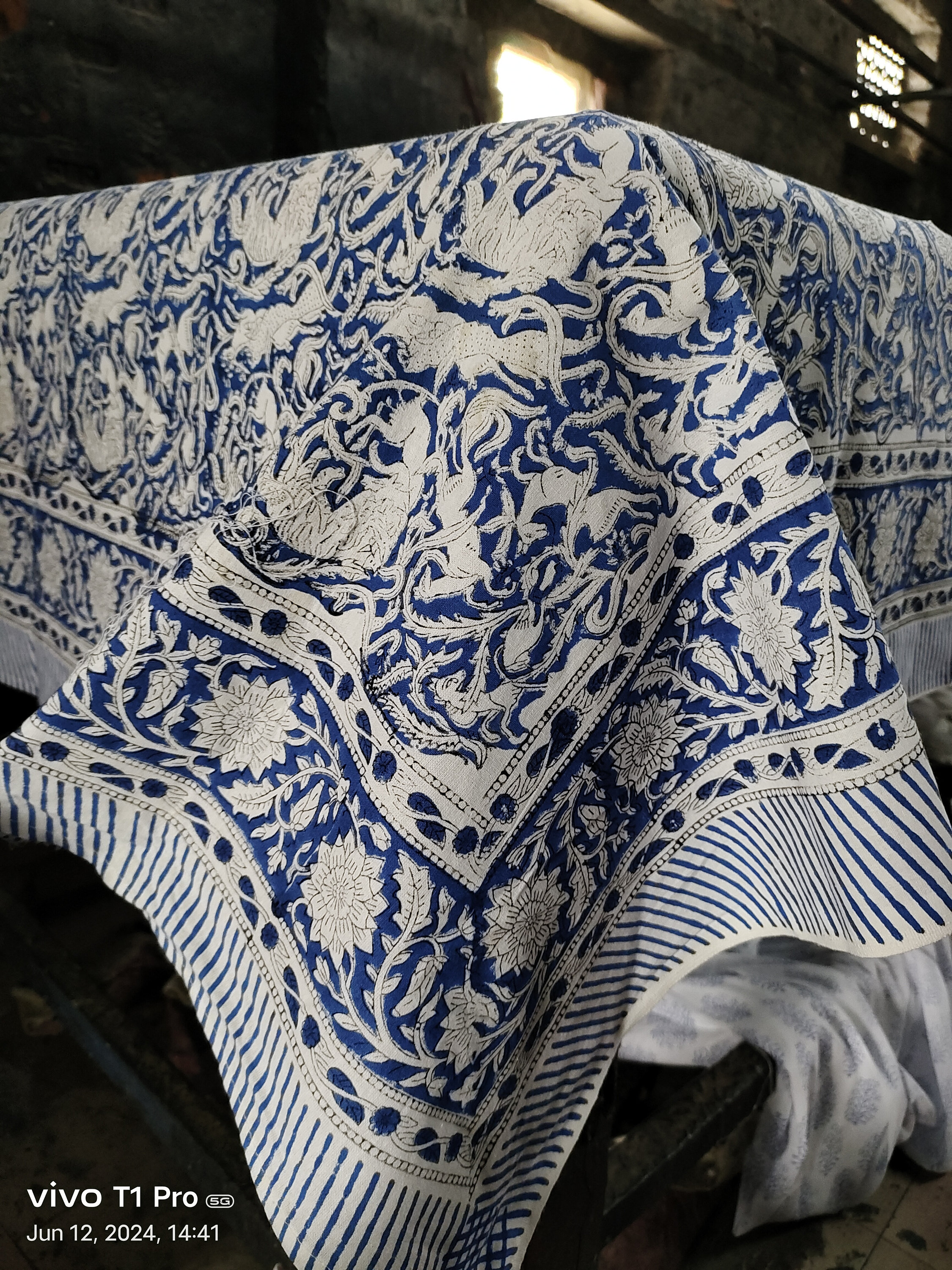 Easter Blue Table Cloth - Indian Block Print Tablecloth