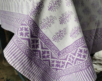 Vintage Hand Block Print Cotton Tablecloth: Boho Floral Table Cover