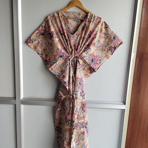 Floral Cotton Kaftan Dress: Hand Block Print Maxi Cover-Up