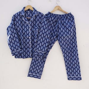 Indian PJ Set,100% Cotton Block Print Pajama Set, Night Wear, Bridesmaid Pajama Set, Womens pajamas Set Cotton Pants Shirt sets,Summer Dress