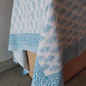 Indian Sky Floral Block Print Tablecloth Cotton Table Cover Table Runner Linens Kitchen Dining Table Boho Décor