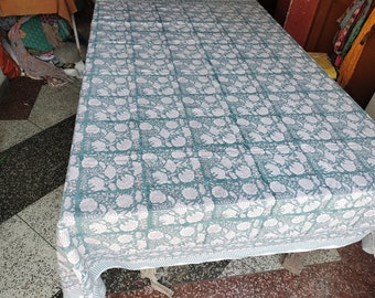 Tovaglia con stampa grigia a mano Jaipuri in cotone vintage Tovaglie rettangolari/quadrate/rotonde con tovaglietta runner Boho Party Table Cover