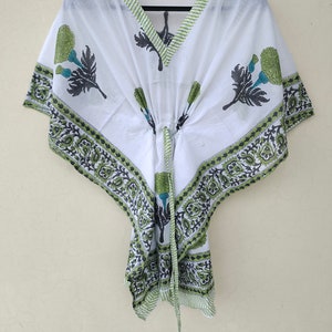 Robe caftan en coton à fleurs : imprimé indien fait main, grande taille