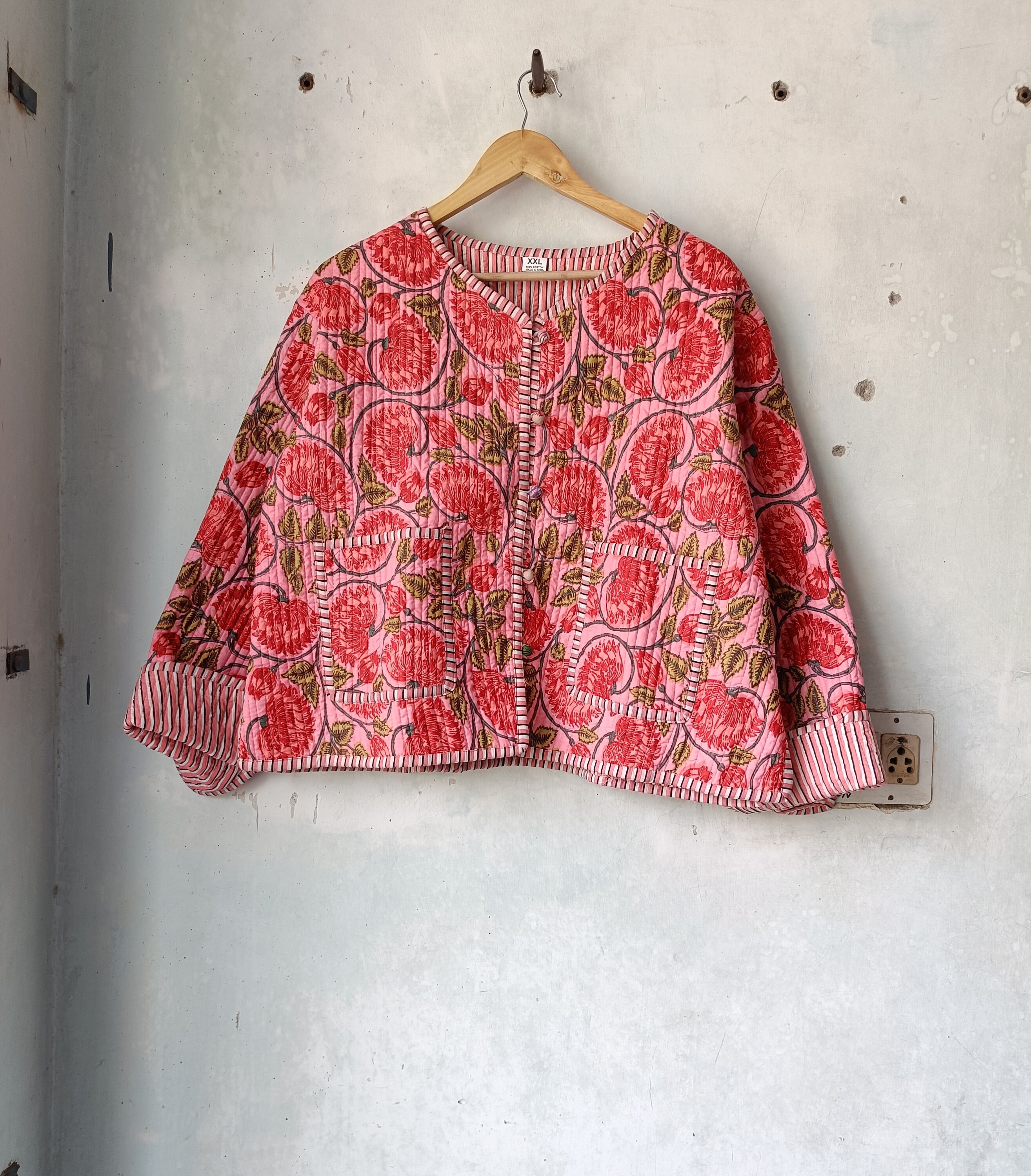 Indian Handmade Block Print Vintage Quilted Jacket Coats Indian Handmade Block Print Vintage Quilted Jacket Coats