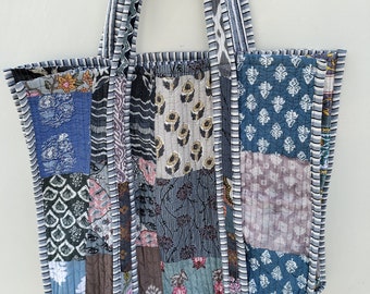 Quilted Patchwork Cotton Tote Bag: Reversible Boho Shopping Bag