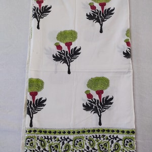 Burnt Red, Olive Green Floral Indian Hand Block Printed Rectangle Tablecloth, Cotton Table Cover, Housewarming Gifts, French Tablecloth