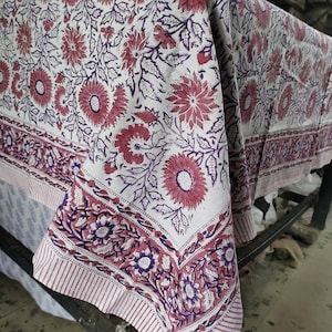 Vintage Cotton Floral Hand Block Print Tablecloth Rectangle/Square/Round Table Cloths With Runner/Napkins/Placemat Boho Party Table Cover.