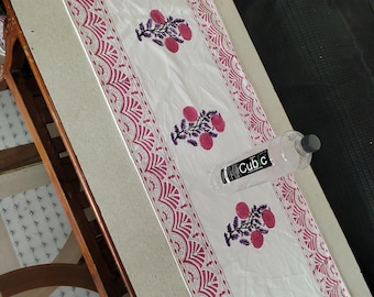 Hand Block Printed Floral Cotton Table Runner – Boho Style Dining Décor