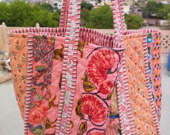 Sac fourre-tout matelassé en coton fait main : sac ethnique imprimé