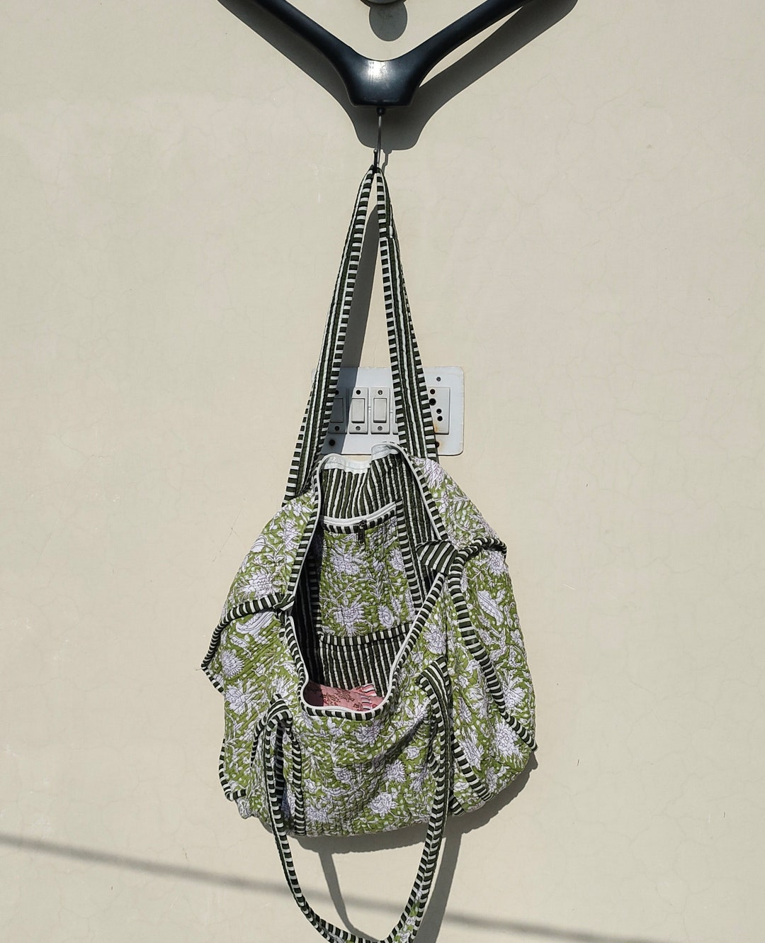 Handgemachte Gesteppte Baumwolltasche: Indian Block Print