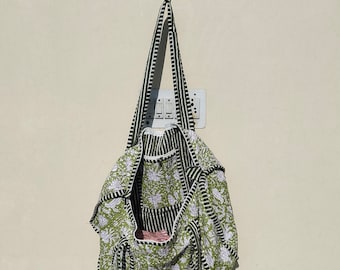 Indian Handmade Quilted Fabric Duffle Bag, Large Cotton Weekender Travel Bag, Block Printed Overnight Bags, Hand Luggage Bag, Bags for Women