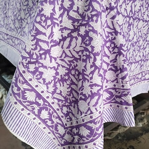 Vintage Floral Cotton Tablecloth: Handmade Block Print Table Cover