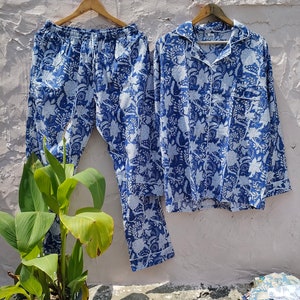 Indian PJ Set,100% Cotton Block Print Pajama Set, Night Wear, Bridesmaid Pajama Set, Womens pajamas Set Cotton Pants Shirt sets,Summer Dress
