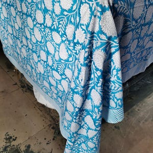 Floral Block Print Cotton Tablecloth - Farmhouse Table Cover