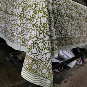 Block Print Tablecloth, Floral Cotton Table Cloth, Indian Table Linen, French Tablecloth, Wedding Tablecloth, Green Tablecloth, Gift for Mom
