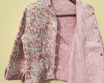 Baumwolle gesteppte Jacke Frauen tragen vorne offen Kimono Streifen Paspel handgefertigte Vintage gesteppte Jacke, Schnitte, neuer Stil, Boho doppelseitige Abnutzung