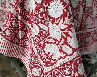 Hand Block Print Cotton Tablecloth: Floral Indian Table Cover