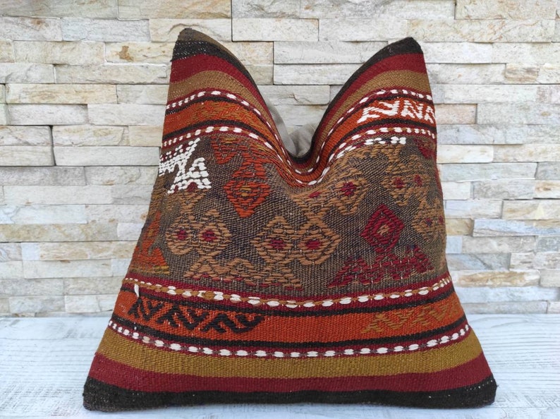 Kilim Pillow 16x16inch 40x40cm Vintage Kilim Pillow Kilim Cushion Bohemian Pillow Handwoven Pillow Cushion Cover