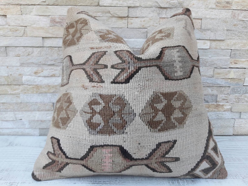 Vintage Kilim Pillow Kilim Cushion Bohemian Pillow Kilim Pillow 16x16inch 40x40cm Handwoven Pillow Cushion Cover