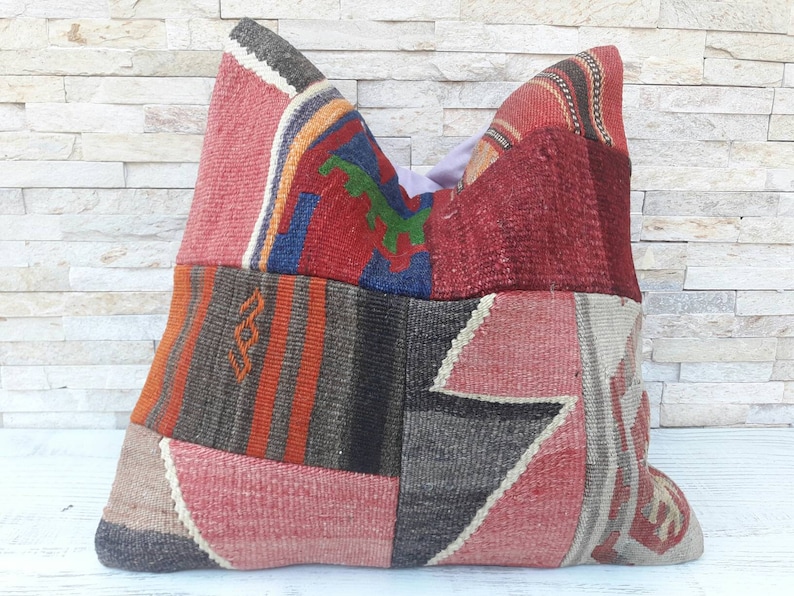 Patchwork Pillow Cover 18\u00d718 inches Turkish Sofa Pillow Cover Home Decor Pillow Turkish Kilim Patchwork Pillow Home Design Kilim Pillow