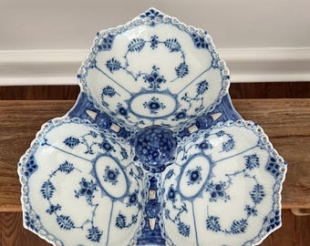 Royal Copenhagen Blue Fluted Full Lace Cabaret Dish with 3 sections