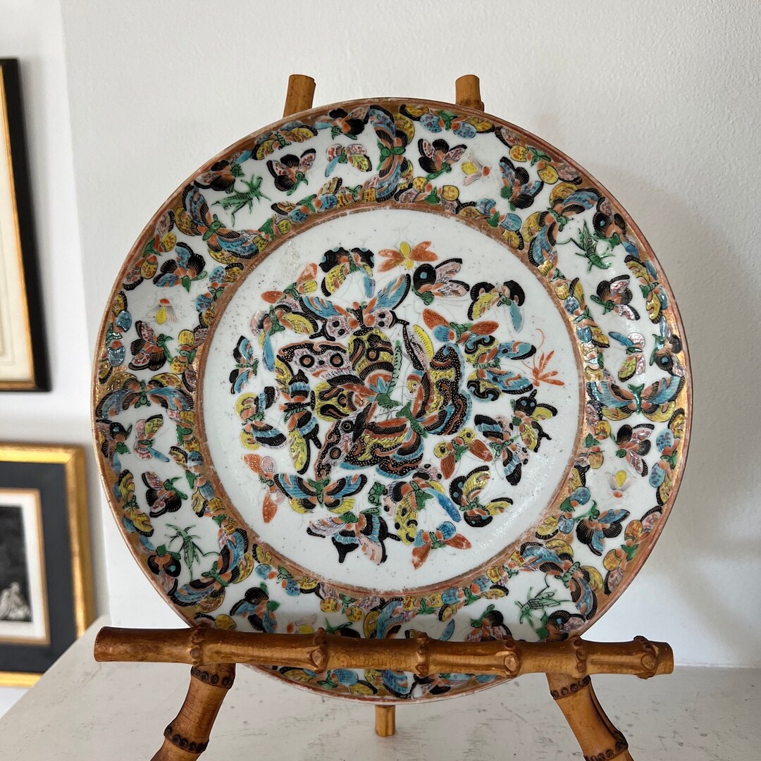 Antique Chinese Butterfly Plate Pairs Nicely With Rose Medallion