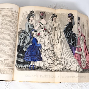 Godey&#39;s Lady&#39;s Book magazine, Jan-Jun 1872, Victorian American life-style,  rare antique magazine