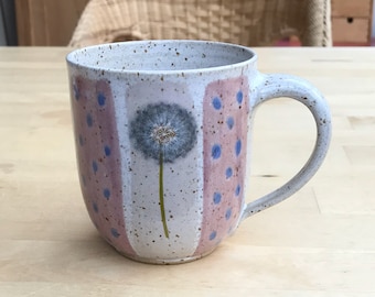 Pottery ceramic mug, ceramic cup with dandelions, roas-red, approx. 250ml