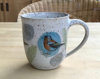 Coffee mug tea cup with chaffinch, blackbird, goldfinch pottery