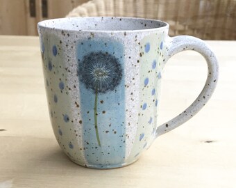 Coffee mug, tea cup hand-made with dandelions