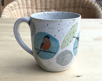Ceramic mug, coffee mug, tea mug with robin, great tit, bullfinch, approx. 1/4l