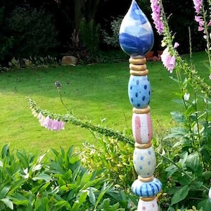Handcrafted ceramic garden stele, frost-resistant, modern garden sculpture, weatherproof, garden decoration ceramic stele No. 53 - delivery WITHOUT stake image 1