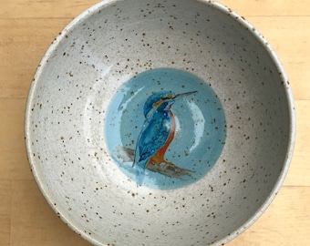 small bowl with kingfisher, pottery, handmade