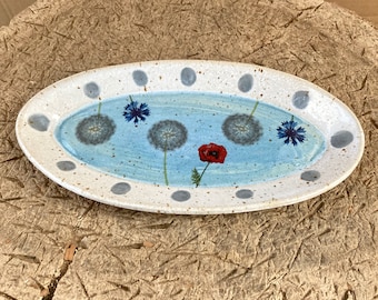 Serving plate-small tray, pottery, handmade with floral decoration