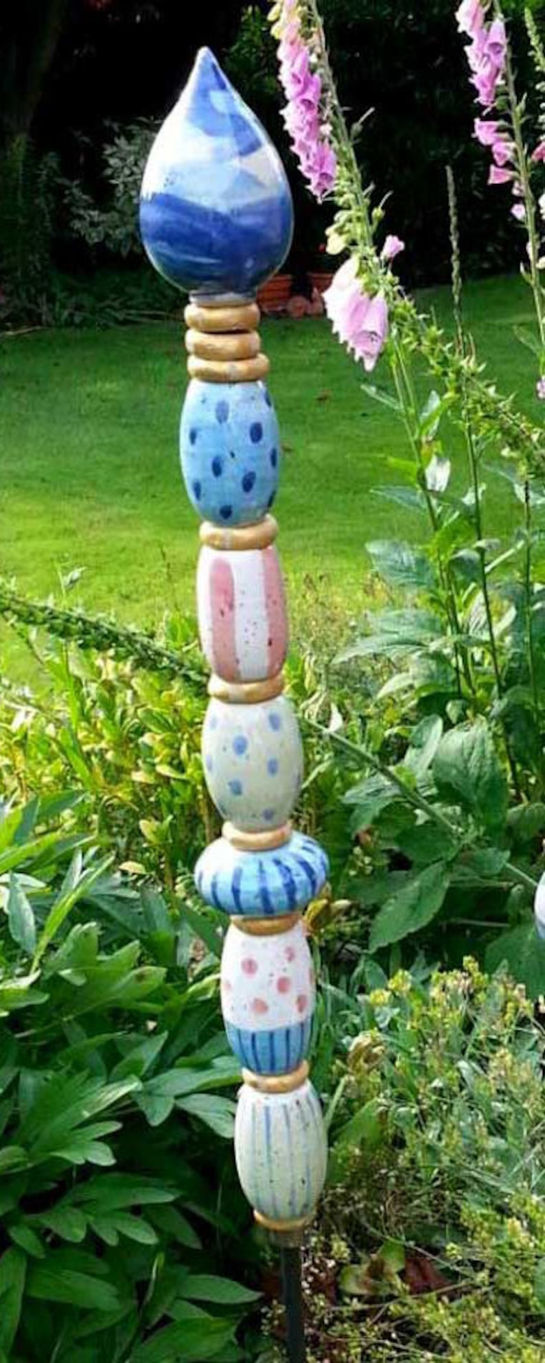 Handcrafted ceramic garden stele, frost-resistant, modern garden sculpture, weatherproof, garden decoration ceramic stele No. 53 - delivery WITHOUT stake image 3
