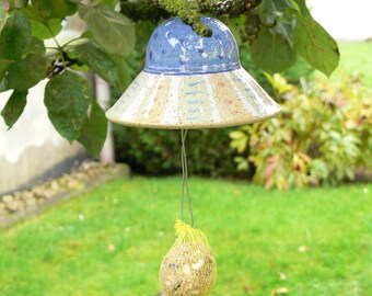 Meisenknödelhalter, blau, grün-gelb, getöpfert