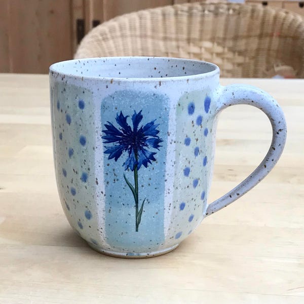 Ceramic cup, approx. 250ml, with cornflowers, pottery, handmade