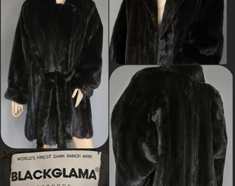 Real Mink Fur Coat, Genuine Blackglama Mink Fur, Dark Ranch Mink Fur Coat, Luxury Mink Fur, Size Large