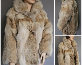 Real Coyote Fur Jacket, Natural Coyote Fur Coat, Fur Jacket, Size Small, UK Size 10, US Size 6