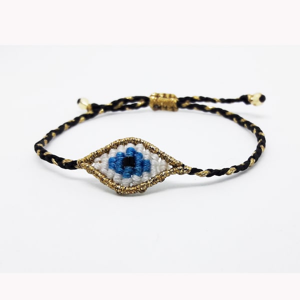 Gold and Black evil eye arm band , Thread devils eye  bracelet greek evil eye bracelet Greek mati string bracelet waterproof  for family