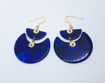 Geometrical blue earrings Gold and blue long earring geometric  Abstract Earrings Dangle Earrings Blue