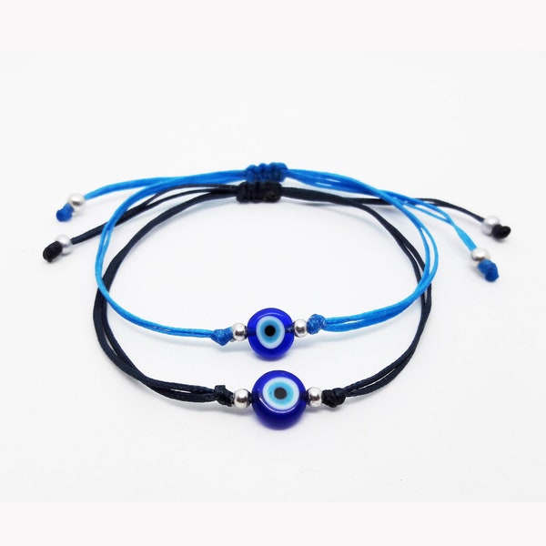 Blue Evil eye waxed cord bracelet enfants femmes hommes adolescents grec Mati simple evil eye bracelet brassard String devils eye bracelet bijoux de famille